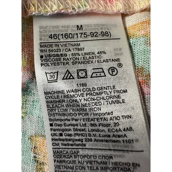 GAP Floral Smocked Dress Medium‎ Linen Cotton Puff Sleeve Colorful Party Cottage - Picture 13 of 13